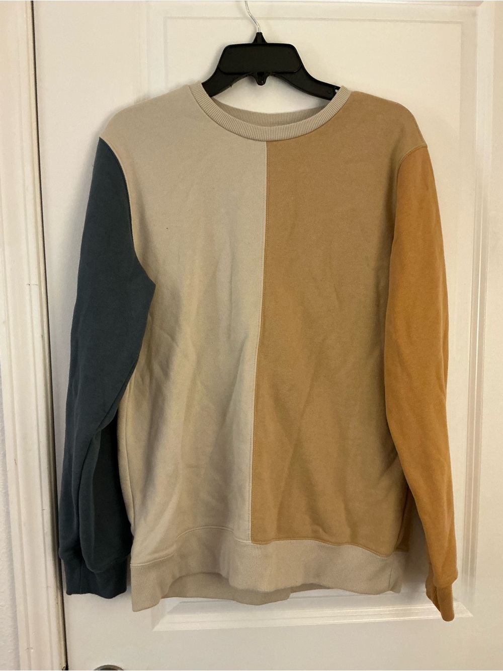 PacSun Colorblock Crewneck Sweatshirt Size S Tan Beige Yellow Teal Blue